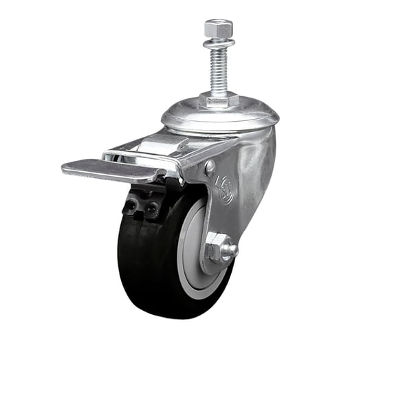 3 Inch Black Polyurethane Swivel 10mm Stem Caster with Total Lock Brake SCC