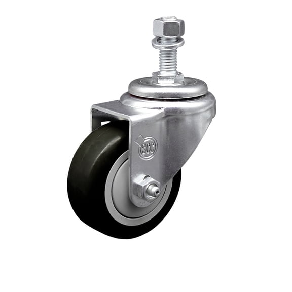 3 Inch Black Polyurethane Wheel Swivel 12mm Threaded Stem Caster SCC