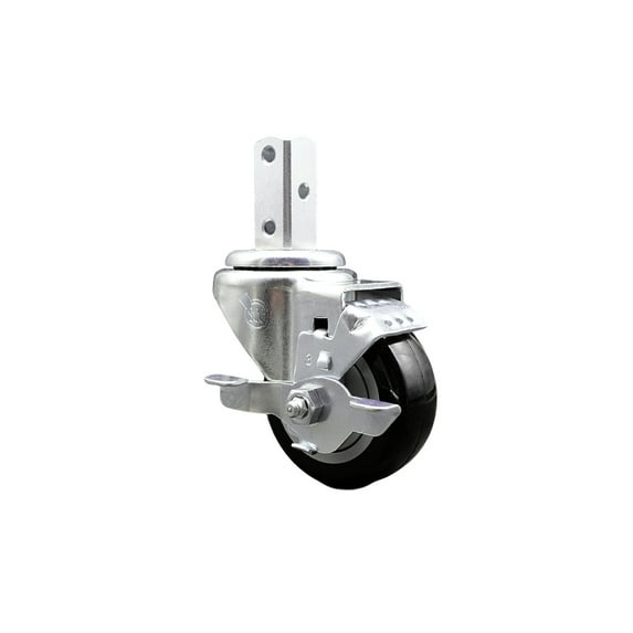 3 Inch Black Polyurethane Wheel Swivel 3/4 Inch Square Stem Caster with Brake
