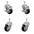 thumbnail image 1 of 3 Inch Black Polyurethane Wheel Swivel 3/8 Inch Threaded Stem Caster Set 2 Brake, 1 of 2