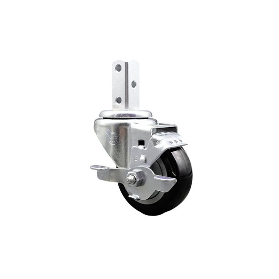 3 Inch Black Polyurethane Wheel Swivel 7/8 Inch Square Stem Caster with Brake