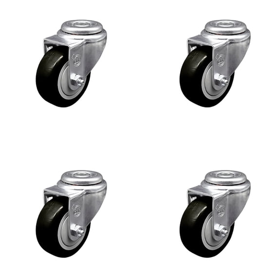 3 Inch Black Polyurethane Wheel Swivel Bolt Hole Caster Set Service Caster Brand