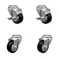 thumbnail image 1 of 3 Inch Black Polyurethane Wheel Swivel Bolt Hole Caster Set with 2 Brake SCC, 1 of 2
