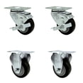 thumbnail image 1 of 3 Inch Black Polyurethane Wheel Swivel Top Plate Caster Set with 2 Brake 2 Rigid, 1 of 2