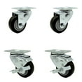 thumbnail image 1 of 3 Inch Black Polyurethane Wheel Swivel Top Plate Caster Set with 2 Brakes SCC, 1 of 2