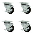 thumbnail image 1 of 3 Inch Black Polyurethane Wheel Swivel Top Plate Caster Set with Brake SCC, 1 of 2