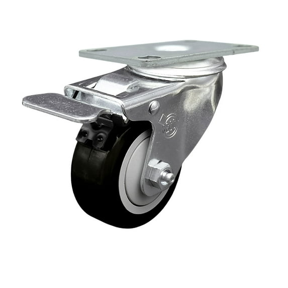 3 Inch Black Polyurethane Wheel Swivel Top Plate Caster with Total Lock Brake