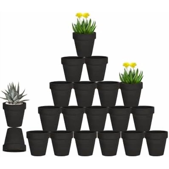 3 Inch Black Terra Cotta & Terracotta Pots with Drainage - 20 Pack Clay Flowerpots, Succulent Nursery Planter Great for Plants, Crafts, Wedding Favor