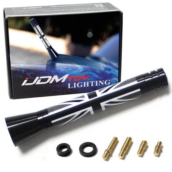 3-Inch Black/White Union Jack Theme Short Antenna For Mini Cooper (All Models) & More Other Cars
