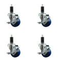thumbnail image 1 of 3 Inch Blue Poly Swivel 1-1/4 Inch Expanding Stem Caster Set with Brake SCC, 1 of 2