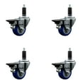 thumbnail image 1 of 3 Inch Blue Poly Swivel 1-1/8 Inch Expanding Stem Caster Set with Brake SCC, 1 of 2