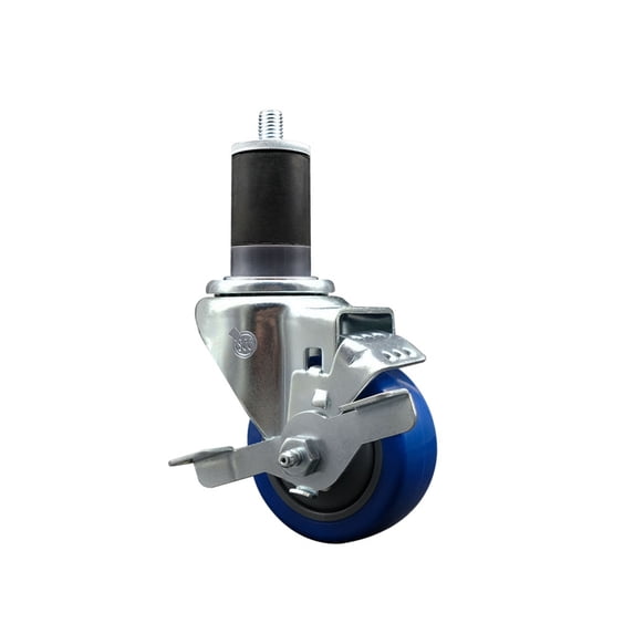 3 Inch Blue Poly Swivel 1-5/8 Inch Expanding Stem Caster with Brake SCC