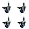 thumbnail image 1 of 3 Inch Blue Poly Swivel 1 Inch Expanding Stem Caster Set with Brake SCC, 1 of 2
