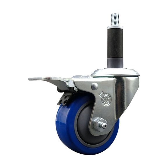 3 Inch Blue Poly Swivel 1 Inch Expanding Stem Caster Total Lock Brake SCC
