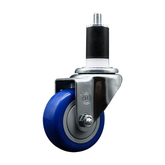 3 Inch Blue Poly Wheel Swivel 1-1/2 Inch Expanding Stem Caster SCC