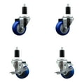 thumbnail image 1 of 3 Inch Blue Poly Wheel Swivel 1-3/8 Inch Expanding Stem Caster Set 2 Brakes SCC, 1 of 2