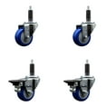 thumbnail image 1 of 3 Inch Blue Poly Wheel Swivel 1 Inch Expanding Stem Caster Set 2 Brakes SCC, 1 of 2