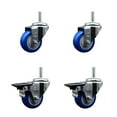 thumbnail image 1 of 3 Inch Blue Poly Wheel Swivel 3/4 Inch Threaded Stem Caster Set 2 Brakes, 1 of 2