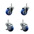 thumbnail image 1 of 3 Inch Blue Poly Wheel Swivel 5/8 Inch Threaded Stem Caster Set 2 Brakes, 1 of 2
