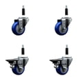 thumbnail image 1 of 3 Inch Blue Poly Wheel Swivel 7/8 Inch Expanding Stem Caster Set 2 Brakes SCC, 1 of 2