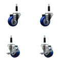 thumbnail image 1 of 3 Inch Blue Poly Wheel Swivel 7/8 Inch Expanding Stem Caster Set 2 Brakes SCC, 1 of 2