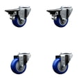 thumbnail image 1 of 3 Inch Blue Poly Wheel Swivel Bolt Hole Caster Set with 2 Posi Lock Brakes SCC, 1 of 2