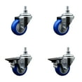 thumbnail image 1 of 3 Inch Blue Polyurethane ½ Inch Threaded Stem Caster Set 2 Brakes SCC, 1 of 2