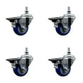 thumbnail image 1 of 3 Inch Blue Polyurethane ½ Inch Threaded Stem Caster Set with Brake, 1 of 2