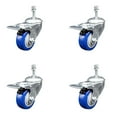thumbnail image 1 of 3 Inch Blue Polyurethane Swivel 10mm Stem Caster Set with Total Lock Brake, 1 of 2