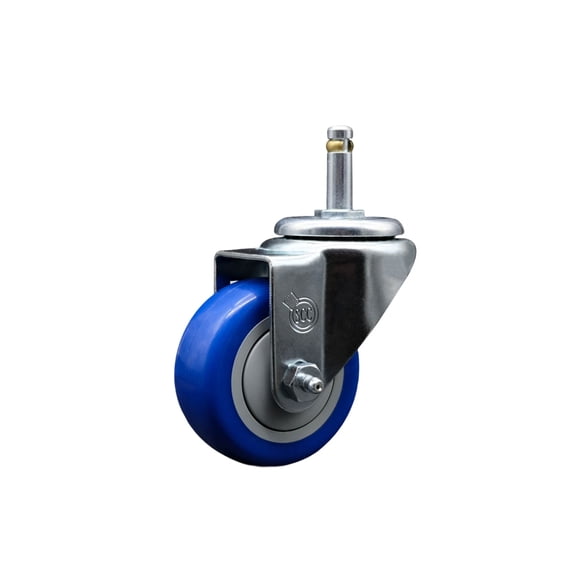 3 Inch Blue Polyurethane Wheel Swivel 7/16 Inch Grip Ring Stem Caster SCC