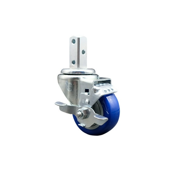 3 Inch Blue Polyurethane Wheel Swivel 7/8 Inch Square Stem Caster with Brake