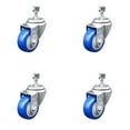 thumbnail image 1 of 3 Inch Blue Polyurethane Wheel Swivel ½ Inch Threaded Stem Caster Set SCC, 1 of 2