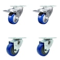thumbnail image 1 of 3 Inch Blue Polyurethane Wheel Swivel Top Plate Caster Set 2 Total Lock Brakes, 1 of 2