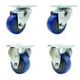 thumbnail image 1 of 3 Inch Blue Polyurethane Wheel Swivel Top Plate Caster Set with 2 Rigid SCC, 1 of 2