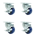 thumbnail image 1 of 3 Inch Blue Polyurethane Wheel Swivel Top Plate Caster Set with Brake SCC, 1 of 2