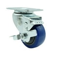 thumbnail image 1 of 3 Inch Blue Polyurethane Wheel Swivel Top Plate Caster with Brake Service Caster, 1 of 2