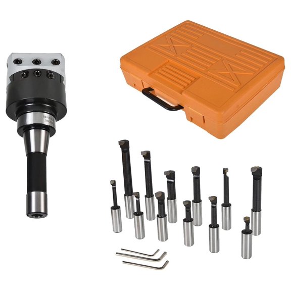 3 Inch Boring Head Set with R8 Shank, 12 Pcs 3/4 Inch Boring Bar Kit for Lathe Machining, High Precision Dial Indicator for Bore Depth Cutting