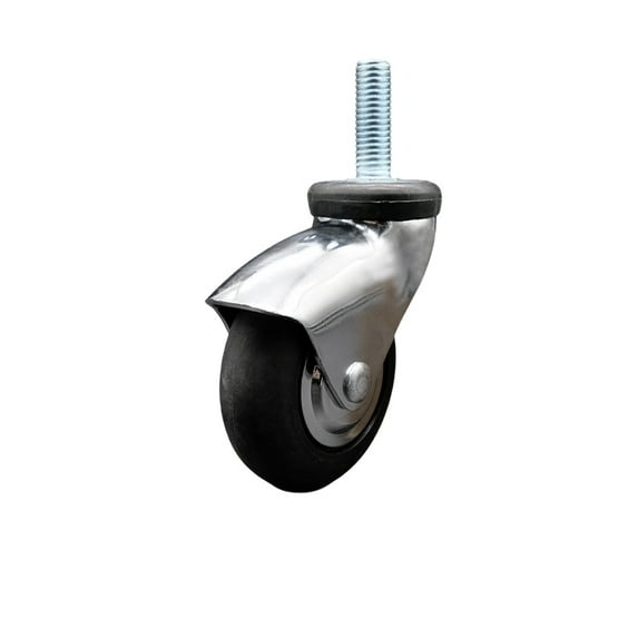3 Inch Bright Chrome Hooded Neoprene Rubber 3/8 Inch Threaded Stem Caster SCC