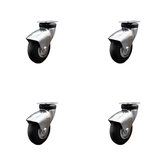 3 Inch Bright Chrome Hooded Neoprene Rubber Top Plate Casters Set of 4 SCC