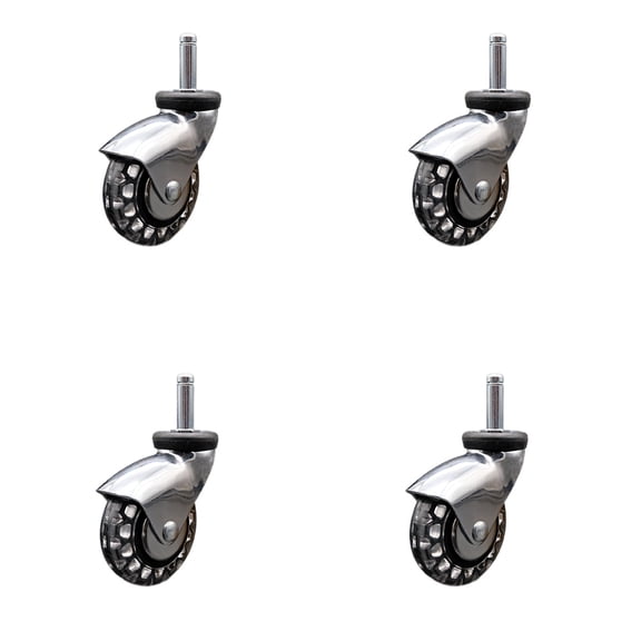 3 In Bright Chrome Hooded Polyurethane 7/16 x 1-3/8 Grip Ring Stem Casters Set 4