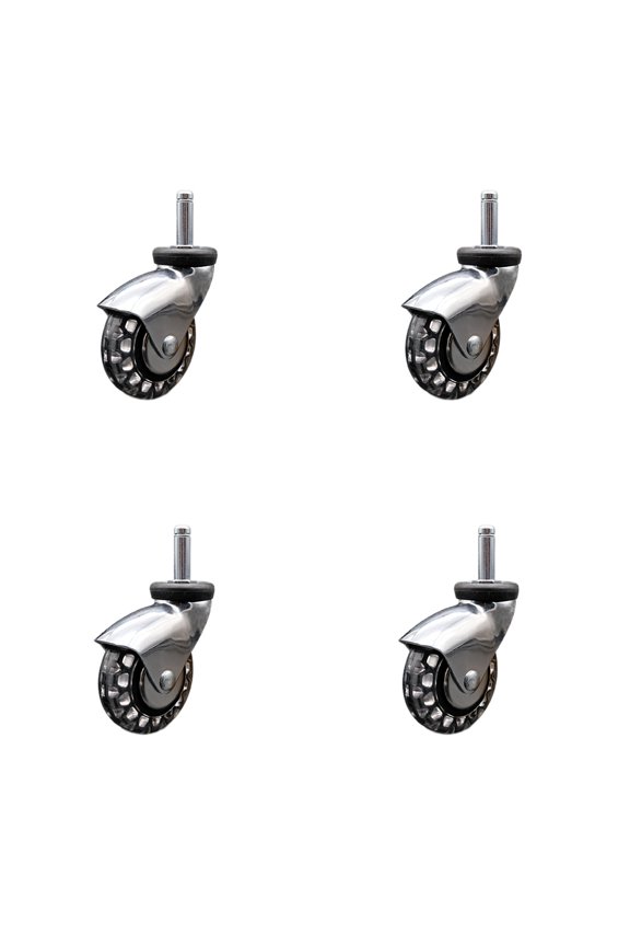 3 In Bright Chrome Hooded Polyurethane 7/16 x 1-3/8 Grip Ring Stem Casters Set 4