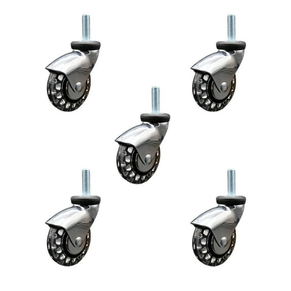 3 Inch Bright Chrome Hooded Polyurethane 3/8 Inch Threaded Stem Casters Set 5