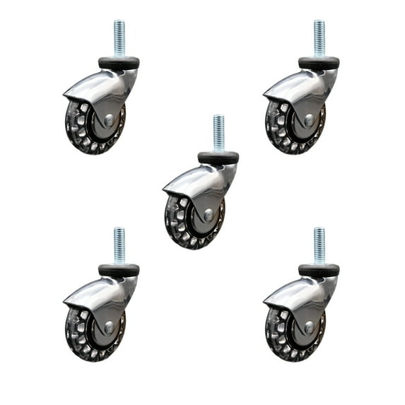 3 Inch Bright Chrome Hooded Polyurethane ½ Inch Threaded Stem Casters Set 5