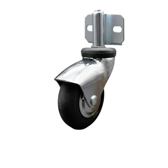 3 Inch Bright Chrome Neoprene Rubber Caster – Side Mount Bracket – SCC