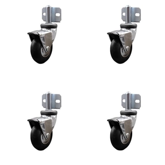 3 Inch Bright Chrome Neoprene Rubber Casters with Brakes – Side Brackets - Set 4