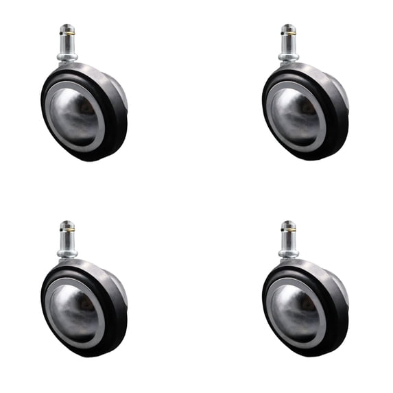 3 Inch Bright Chrome Soft Tread Ball Caster–7/16 Inch Grip Ring Stem–Set of 4