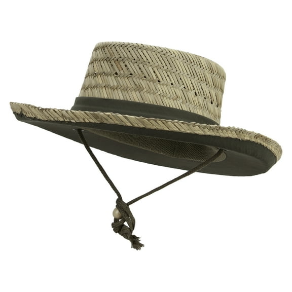 3 Inch Brim Rush Straw Gambler Hat - Olive XL