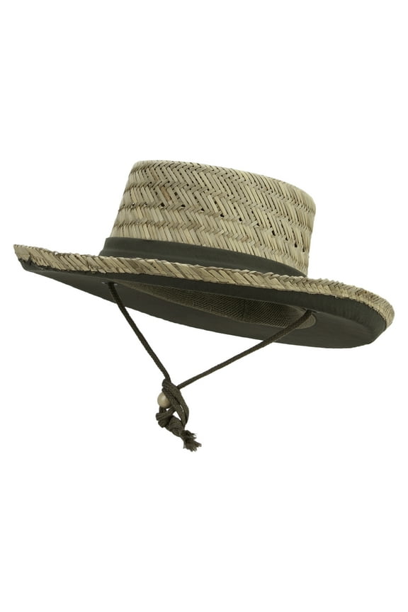 3 Inch Brim Rush Straw Gambler Hat - Olive XL
