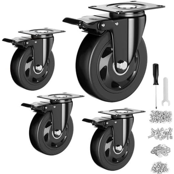 3 Inch Caster Wheels Heavy Duty with , Casters Set of 4, Castors 1000 Lbs, Locking Industrial Swivel Top Plate Casters Wheels for Furniture and Workbench Cart(Two Hardware Kits Include)