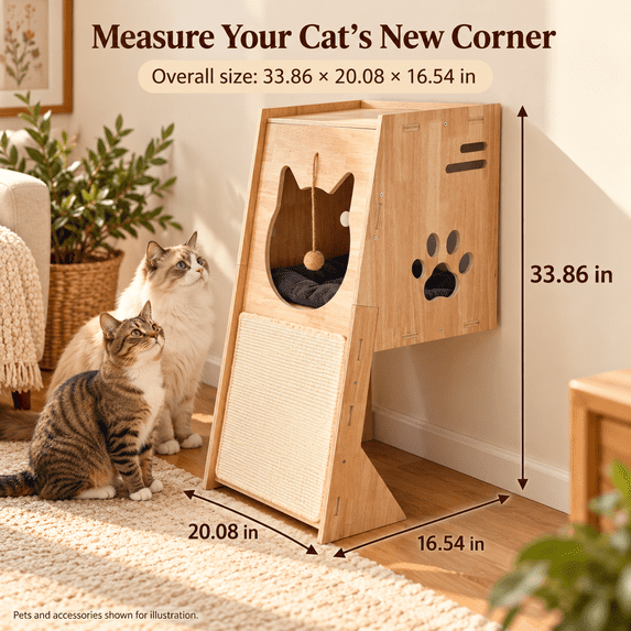3-Inch Cat Tree and Cat Bed, 4-in-1 Solid Wood Cat Tree that Combines a ...